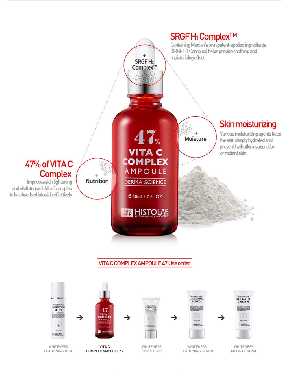 HISTOLAB 47% Vita C Complex Ampoule (50ml/1.7fl.oz.) I Fades Hyperpigmentation I Brightening I Soothes and Moisturizes the Skin