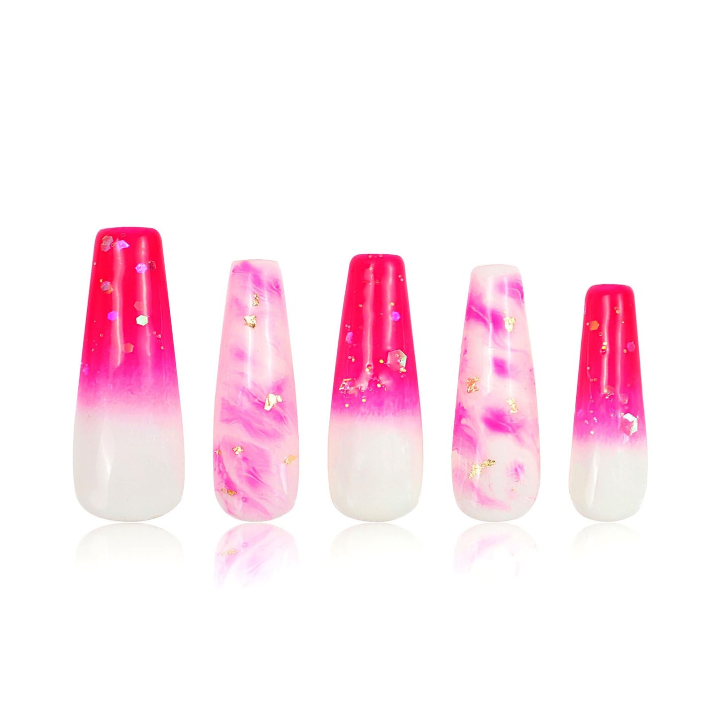 LOVFUL Press on Nails Light in Heart | Handmade with Full Covered Crystals | Reusable Fake Nails | Coffin Mid length 1.7 in | H24-M