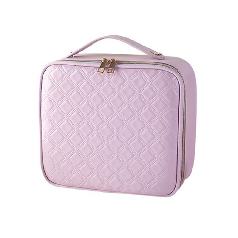 JXAUDEKK Large Capacity Travel Makeup Train Case with LED Mirror,Rechargeable LED Light for Makeup Cosmetic Case with Brushes Storage Organizer,Travel Box Cosmetic Bag for Women (Pu Leather Purple)