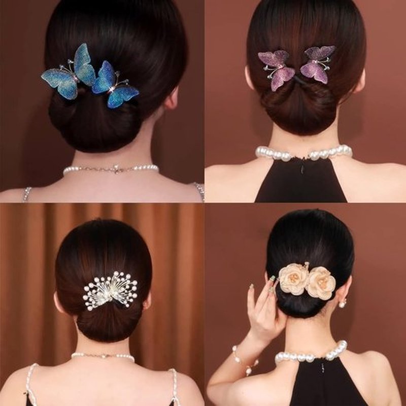 Ins Style Elegant Lazy Hair Curler, French Twist Hair Bun Maker, Lazy Flower Hairpin,Rhinestone Hand-Embroidered Flower Hair Accessory (2Pcs-Rhinestone)
