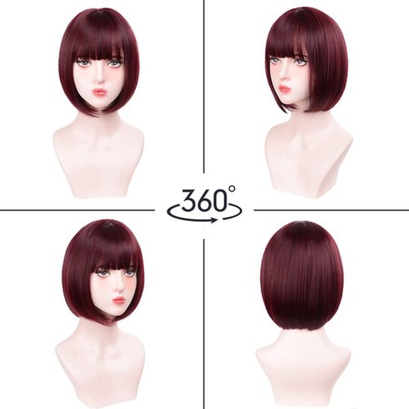 Aida ble Bob Wigs with Bangs Burgundy Wig for Women Wine Red Wig Short Straight Wig Heat Resistant Fiber Synthetic Wig Halloween Cosplay 99J Colorful Wigs Party Wig…