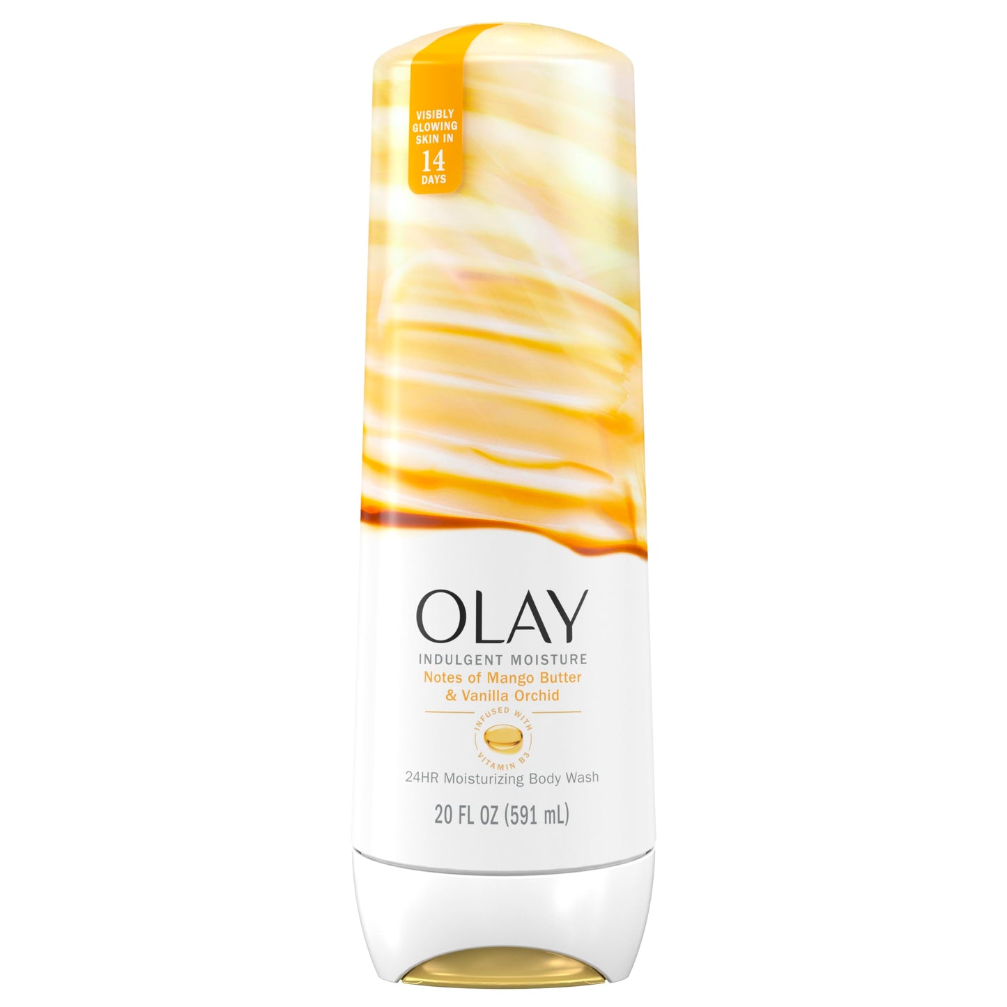 Olay Body Wash for Women, Indulgent Moisture, 24hr Moisturizing & Nourishing Formula, Infused with Vitamin B3 Complex, Luxurious Fragrances, Mango Butter & Vanilla Orchid Scent, 20 fl oz