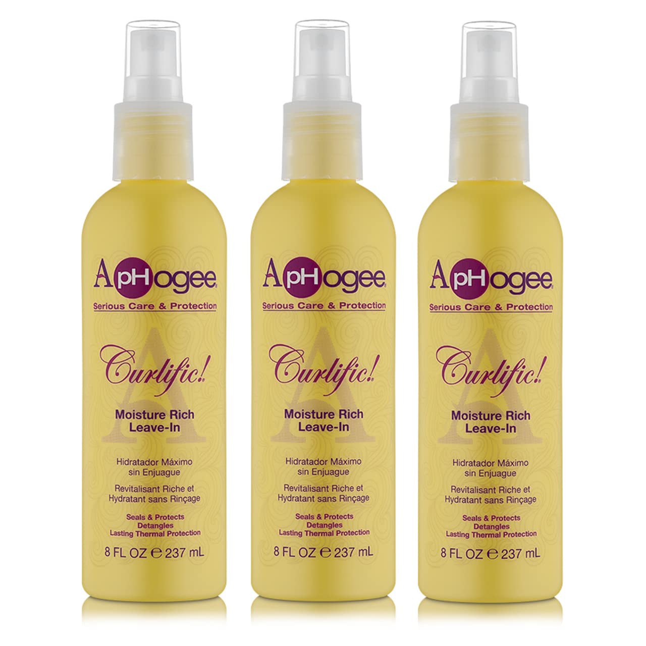 Curlific Moisture Rich Leave-In Conditioner 8oz - ApHogee 3-Pack for Curly Hair