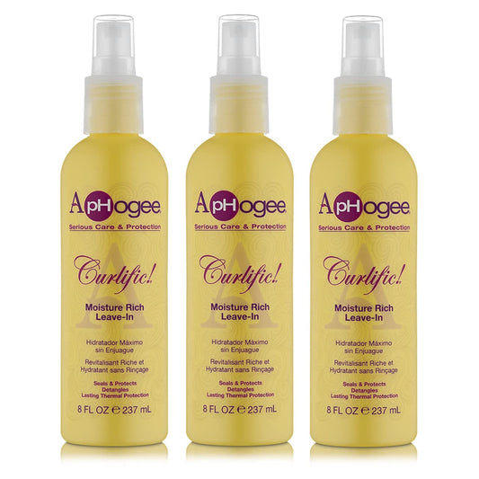 Curlific Moisture Rich Leave-In Conditioner 8oz - ApHogee 3-Pack for Curly Hair