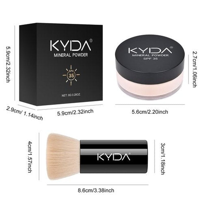 KYDA Mineral Powder, SPF 35 Translucent Shimmer Loose Setting Powder, Sheer Coverage, Weightless Oil Free Blurring Finishing Powder, with Foundation Brush, Veil Translucent
