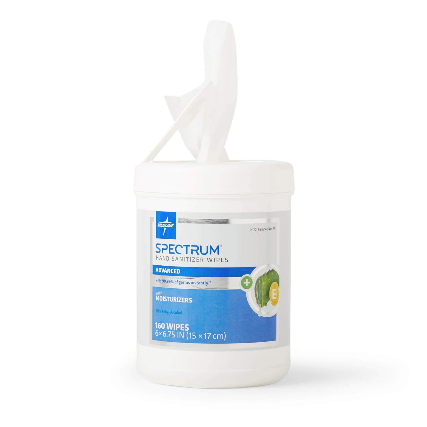 Medline Spectrum Advanced Hand Sanitizer Wipes with Aloe & Vitamin E, Antibacterial & Moisturizing, Bulk Size - 160 Wipes Per Canister, Pack of 6