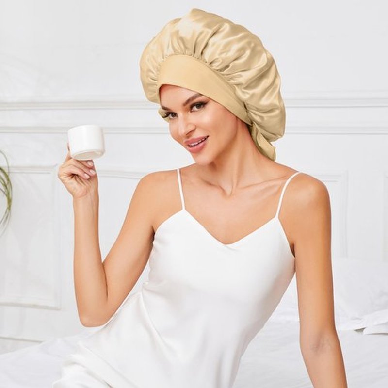 Large Silk Bonnet for Sleeping, Double Layer Satin Bonnets for Women Natural Curly Hair, Silky satin hair Bonnet with Tie Band Hair Wrap Shower Cap