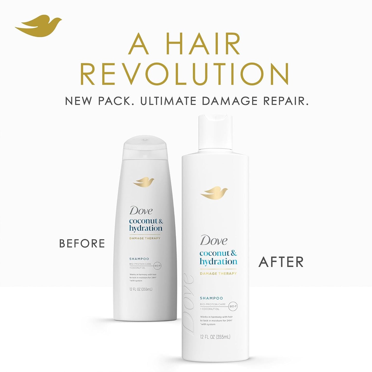 Dove Damage Therapy Shampoo 6-Pack, Coconut & Hydration, 24H Hydration for Revitalizing Dry, Damaged Hair, 12 Oz Ea