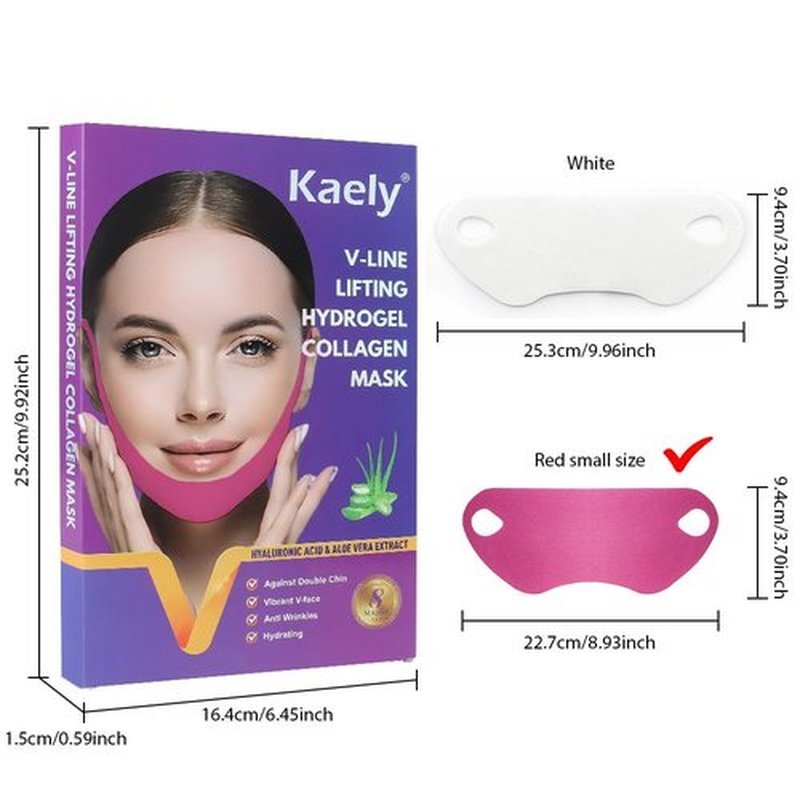 Kaely 8Pcs V Line Lifting Mask,Double Chin Mask,Chin Strap for Double Chin for Women,Face Lift Mask with Collagen,Hydrating Anti-aging,Red-Small Size