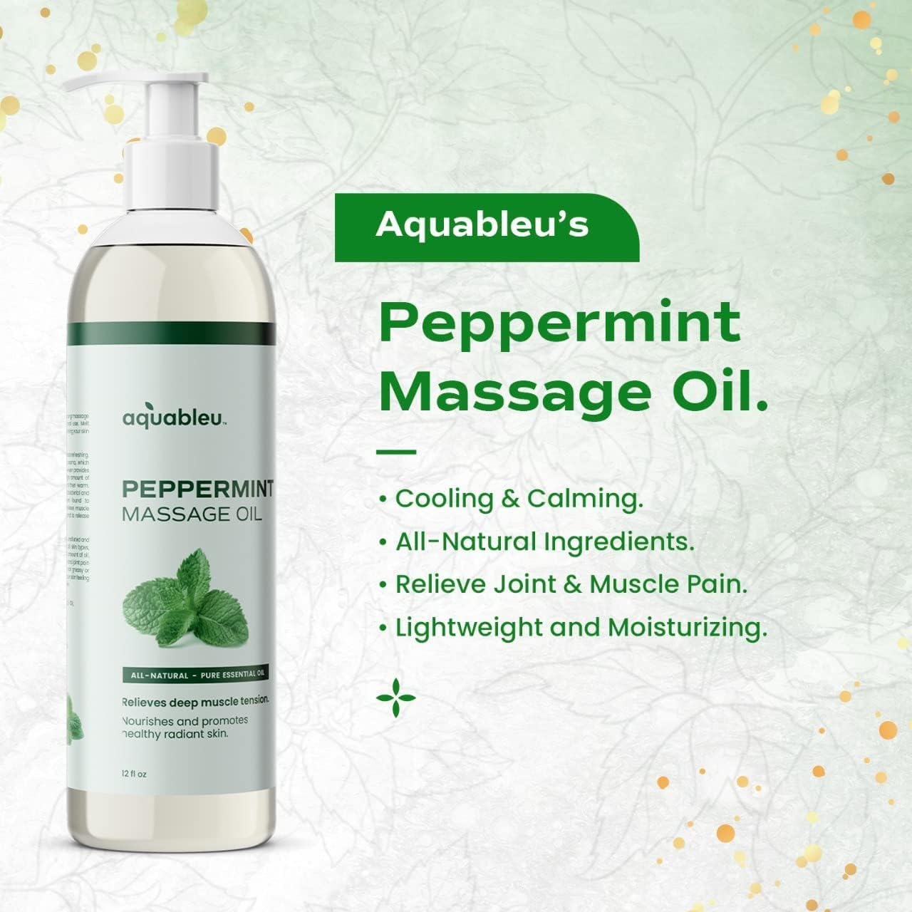 Aquableu Eucalyptus Massage Oil 100% Pure & All-Natural - Natural at-Home Massage Therapy, Soothes Skin & Muscles - Full Body Relaxing Massage Oil for Men and Women 12 fl oz