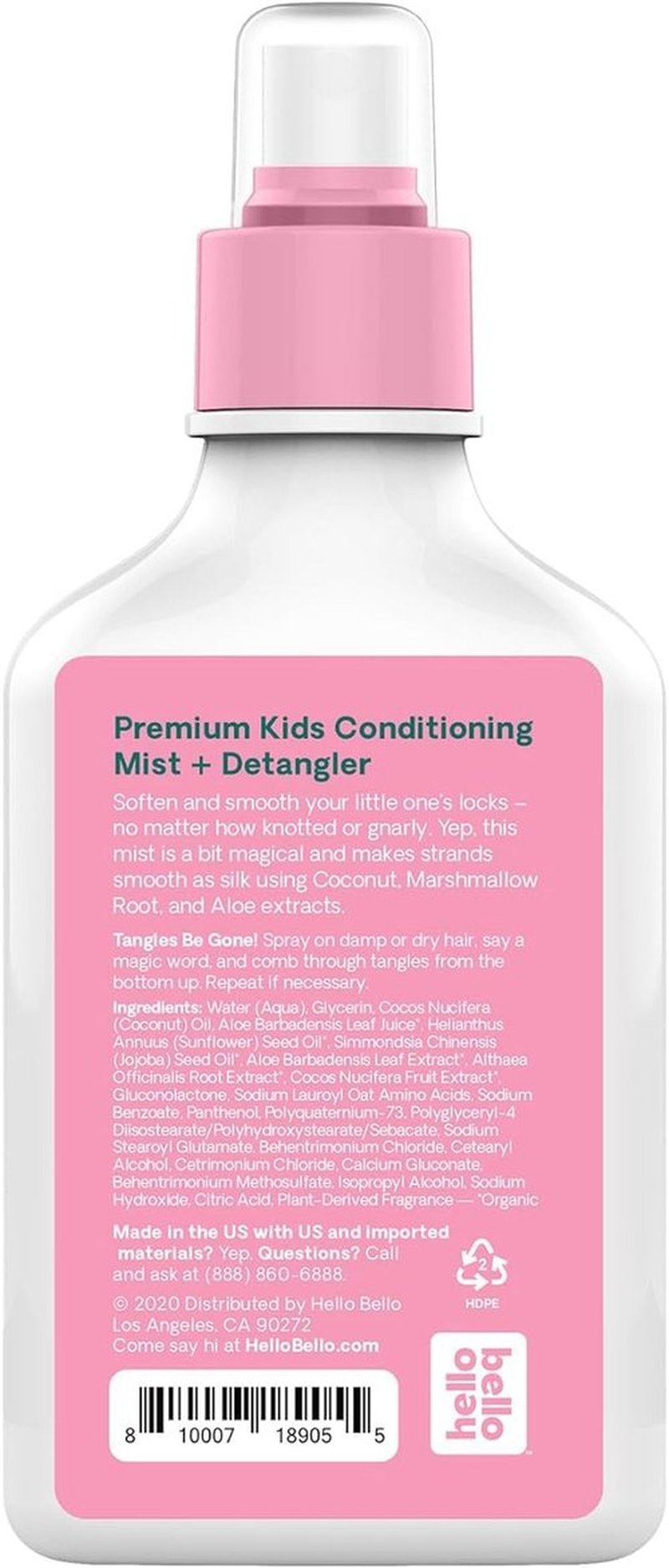 Hello Bello Creamy Coconut Shampoo & Body Wash 10 fl oz, Conditioner 10 Fl Oz, Watermelon Conditioning Mist + Detangler - Gentle, Hypoallergenic, Dermatologist-Tested, Vegan