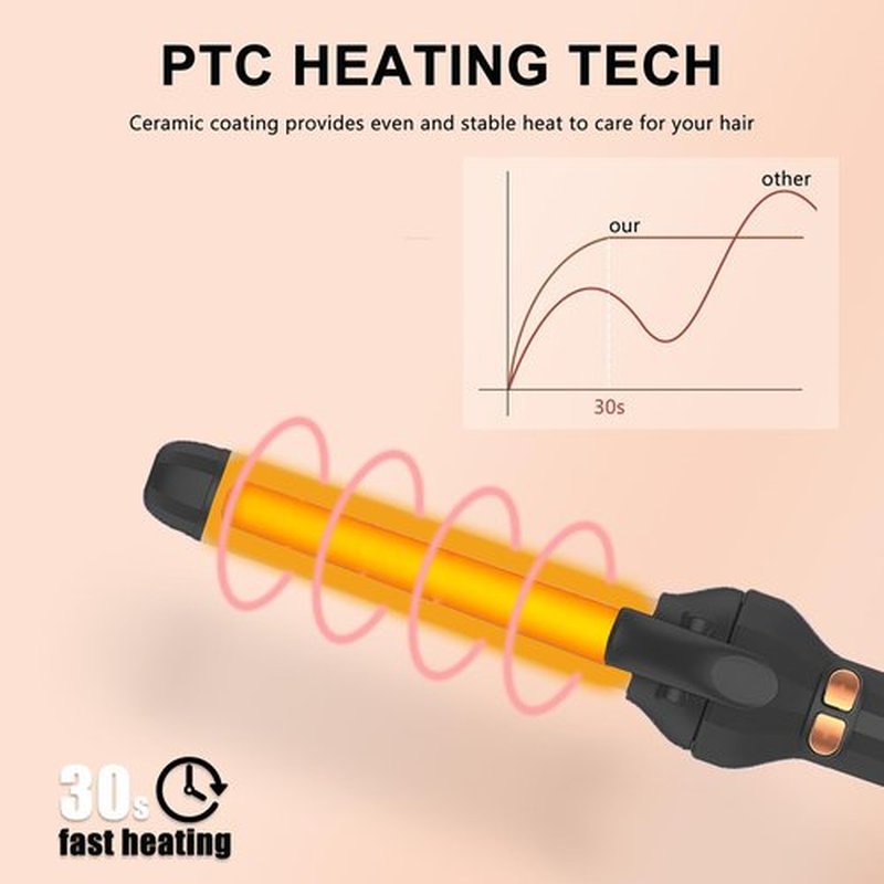 Curling Iron 1.18 Inch, Curling Wand for Long Hair and Short Hair, 3 Temperature Settings Ceramic Long Barrel Hair Curling Iron (Black)