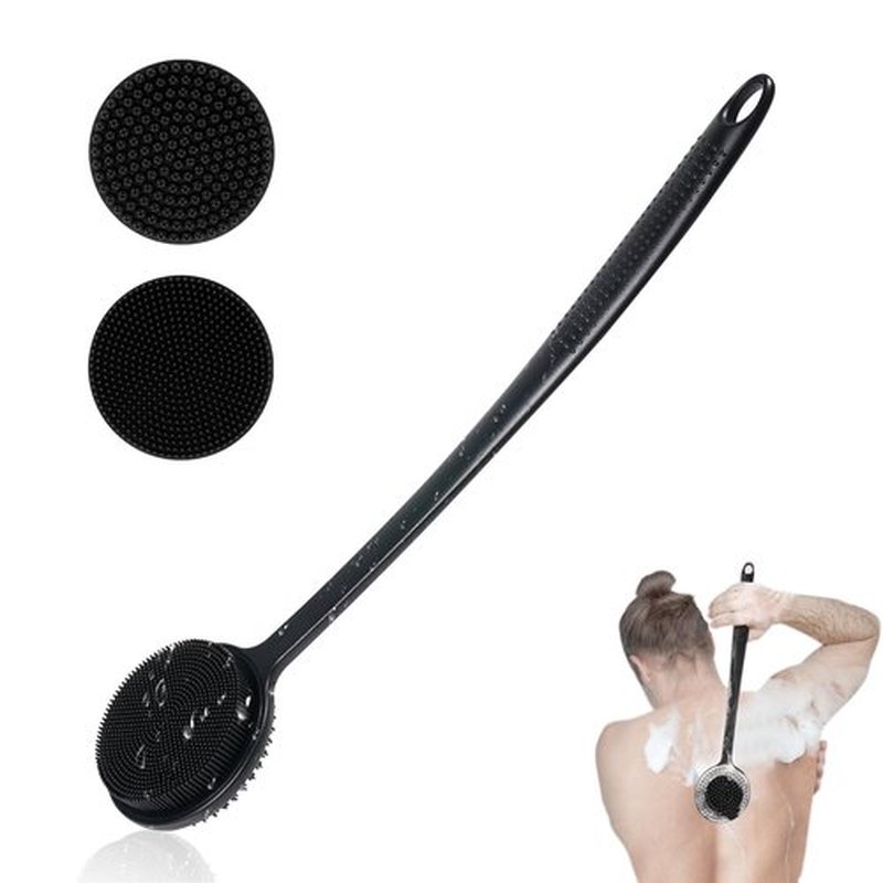 VWMYQ Silicone Back Scrubber for Shower, 17in Lengthen Long Handle Body Brush, Double Sided Shower Brush for Shower Exfoliating and Massage Can Produce Rich Foam, Long Handle Back Scrubber for Men