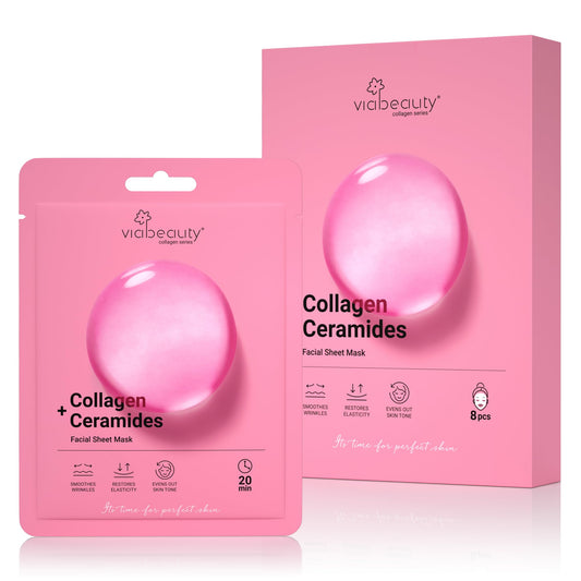 VIABEAUTY 8 Pack of Collagen Face Mask with Ceramides - Rejuvenating Facial Sheet Mask, Reduce Wrinkles & Fine Lines - Face Masks Skincare Moisturizing Collagen Mask for All Skin Types