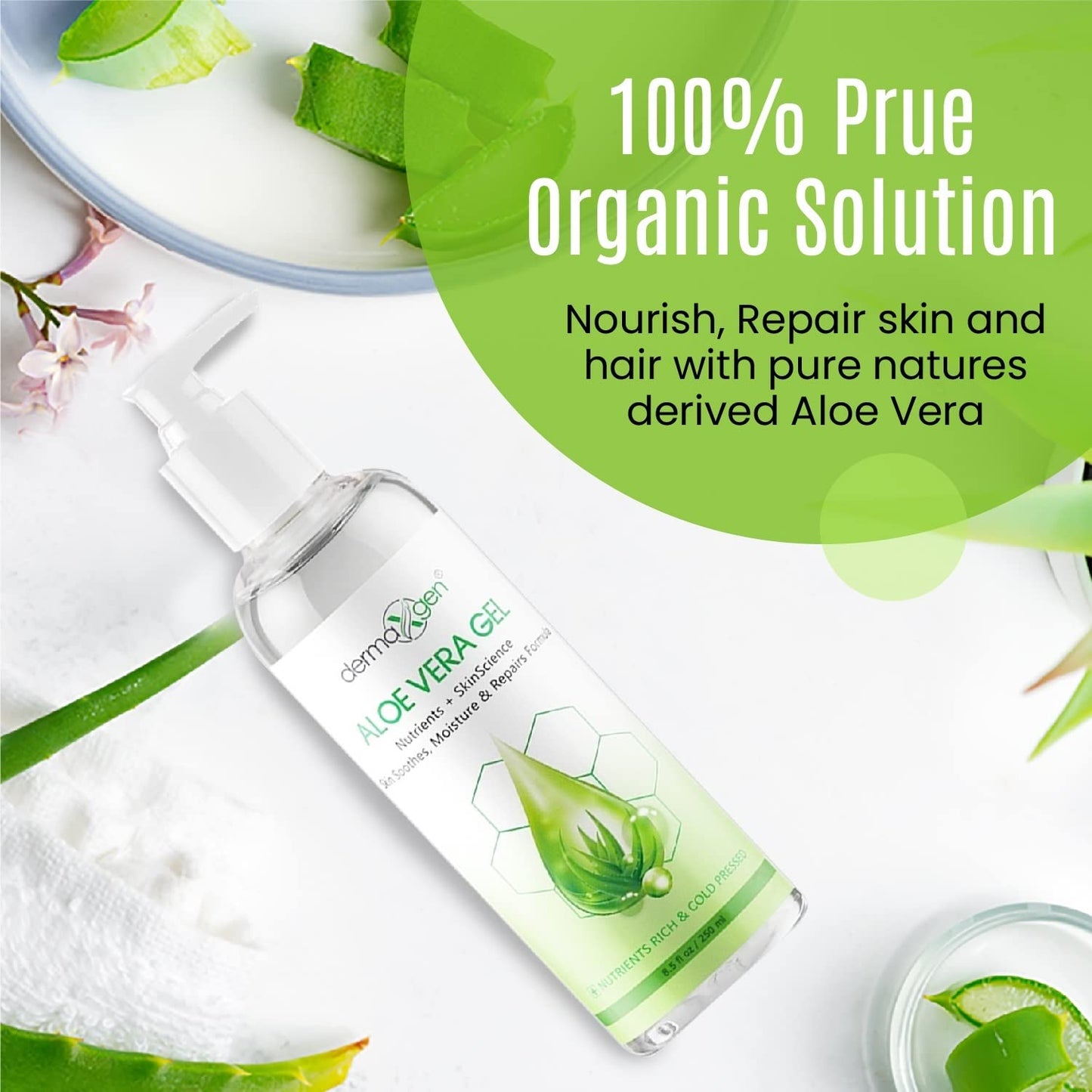 DERMAXGEN Aloe Vera Gel with Witch Hazel, Vitamin C, and Vitamin E - Skin Soothes, Moisture, and Repair Formula for Face and Body - Nutrient-Rich, Cold Pressed, Organic 100% Pure Aloe Vera