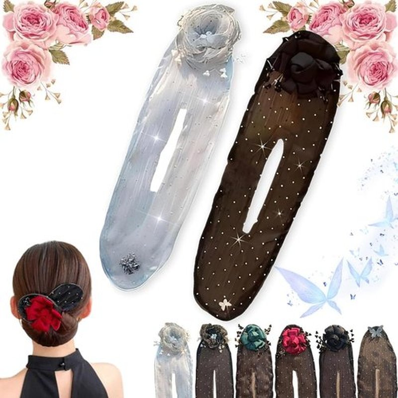 HUIQINGLI Characterh Character Hair Accessories, Insstyle Full Star Flower Hair Accessories, Women Hand Embroidered Flowers Deft Bun, Lazy Hair Curler (2PCS-B)
