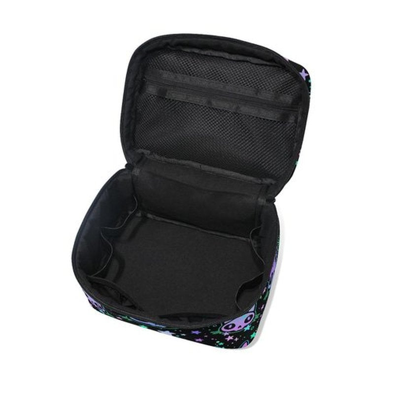 Cosmetic Bag Cat Skull with Stars Travel Makeup Organizer Bag Portable Train Case for Women Girls