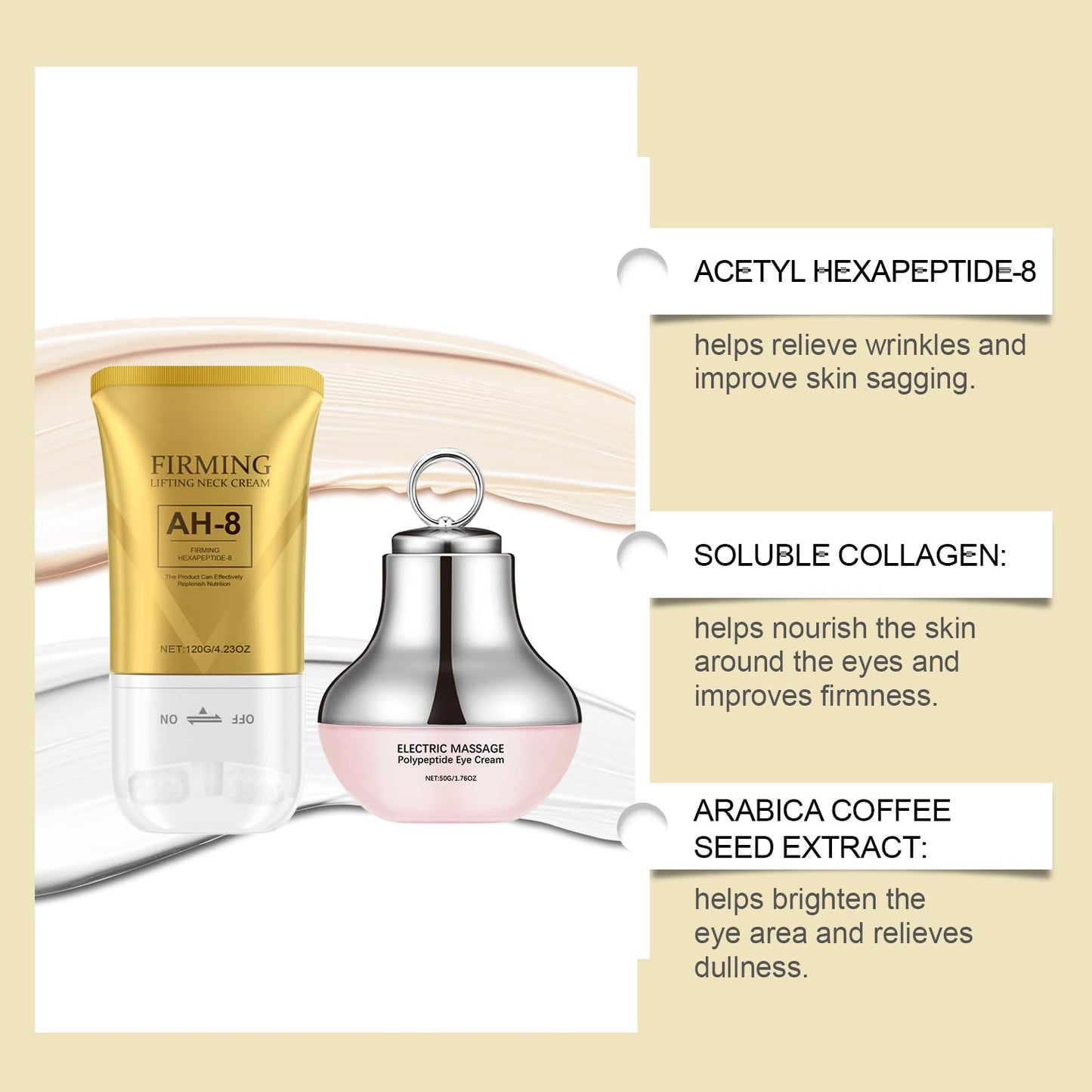 Nascence AH-8 Neck and Eye Cream Set with Electric Massage Tightening, Anti-Wrinkle Treatment with Red Light, Deep Moisturizer Bundle Care (neck and eye cream)