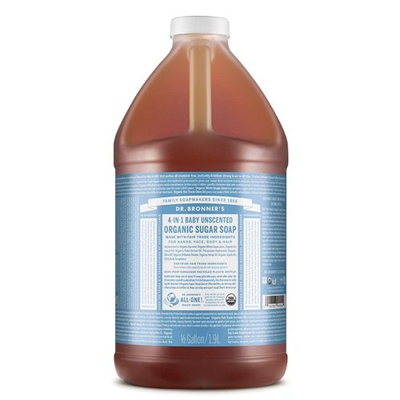 Dr. Bronner’s - Organic Sugar Soap (Baby Unscented, 64 Ounce) - Made with Organic Oils, Sugar and Shikakai Powder, 4-in-1 Use: Hands, Body, Face and Hair, Moisturizes and Nourishes, No Added Fragrance