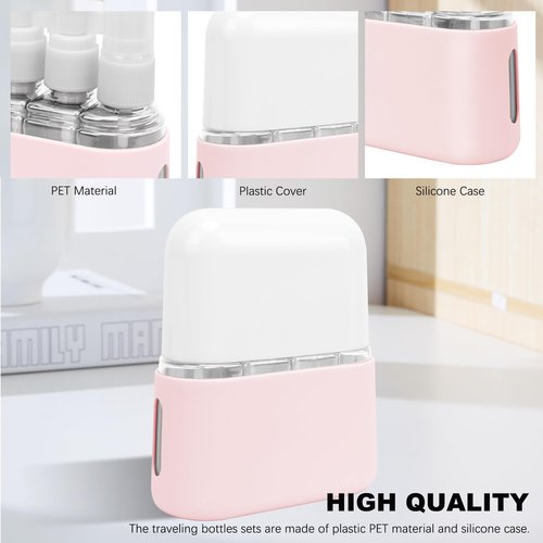 Skycase Travel Bottles, Travel Size Toiletries - Leak Proof Refillable Tsa Approved Travel Bottles, 4 in 1 Travel Containers with Labels Airplane Accessories Kits for Lotion Liquid (Pink)
