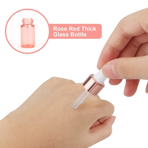 Wresty 15 Pcs Pink Glass Dropper Bottle Essential Oil Dropper Bottles Mini Glass Vials Cosmetic Liquid Container Perfume Aromatherapy Sample Bottles With Glass Eye Dropper (3ml (3/4 Dram))