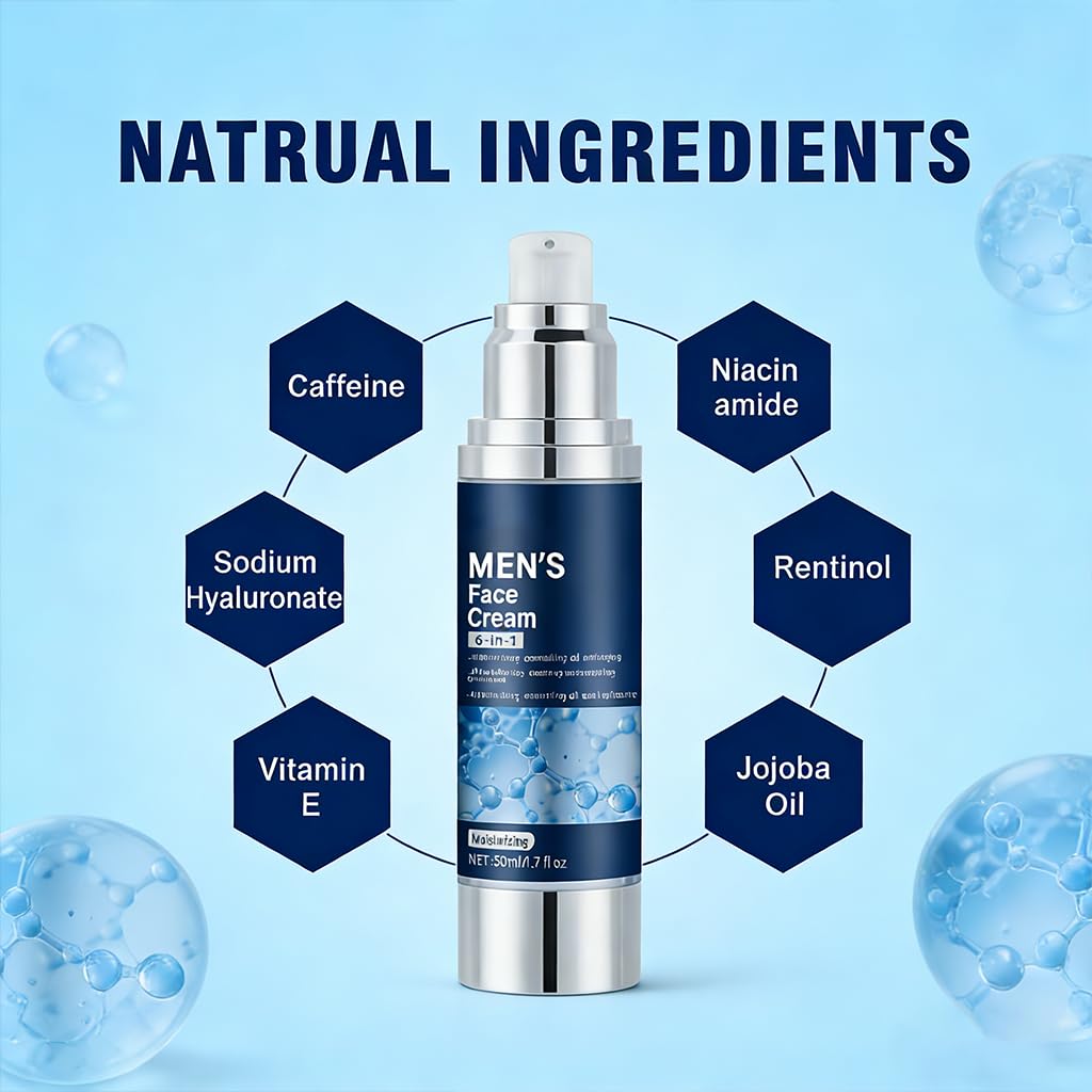 6-in-1 Daily Face Cream for Men | Anti-Aging Moisturizer with Hyaluronic Acid, Collagen & Shea Butter | Helps Reduce Look of Wrinkles, Puffiness & Dark Circles | Non-Greasy, Fast-Absorbing, 1.7 fl oz