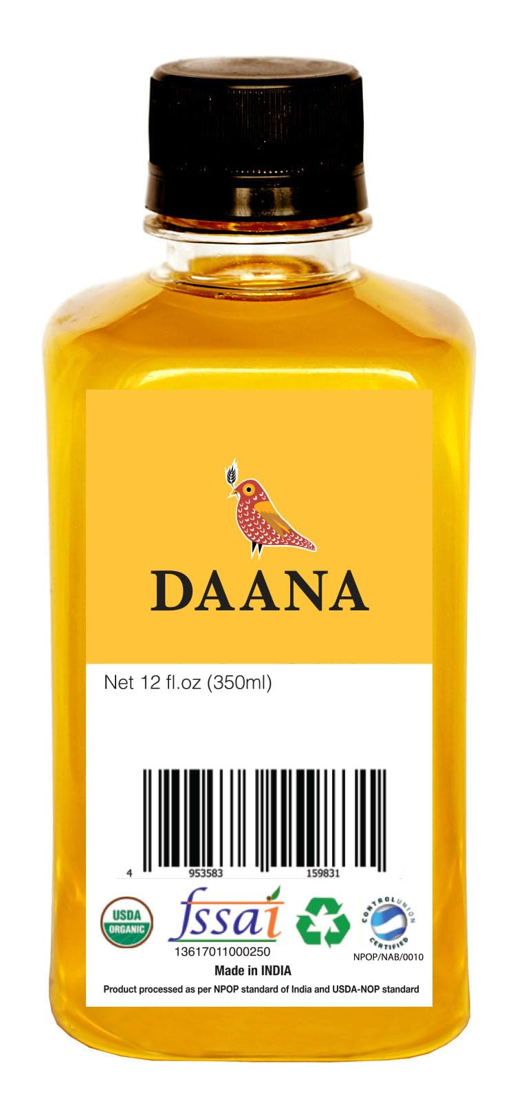 Daana Sunflower Oil: Certified USDA Organic, Extra Virgin, Cold Pressed, High Oleic, Non-GMO. Healthy Oil for Cooking, Baking, Frying, Hair and Skin Care. Pesticide and Chemical Free (12 oz)