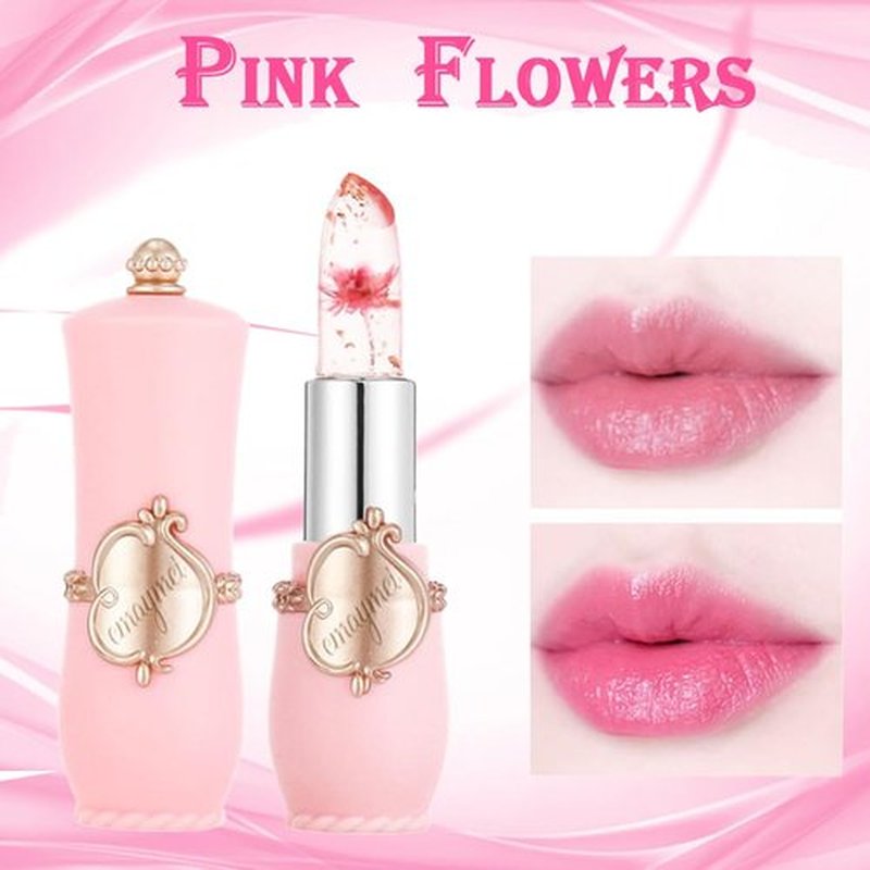 Crystal Flower Jelly Lip Balm, Aloe Vera Color Changing Lipsticks,Lasting Nutritious Natural Moisturizing gentle colorless Lipstick Lip Gloss 2pcs (Pink Flowers)