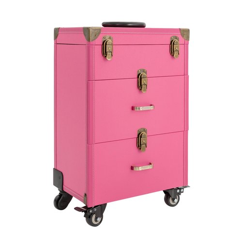 EcoTypee Rolling Makeup Trolley Case, Makeup Train Case with Keys Swivel Wheels, Makeup Suitcase Organizer on Wheels for Nail Tech Hairstylists (Rose)