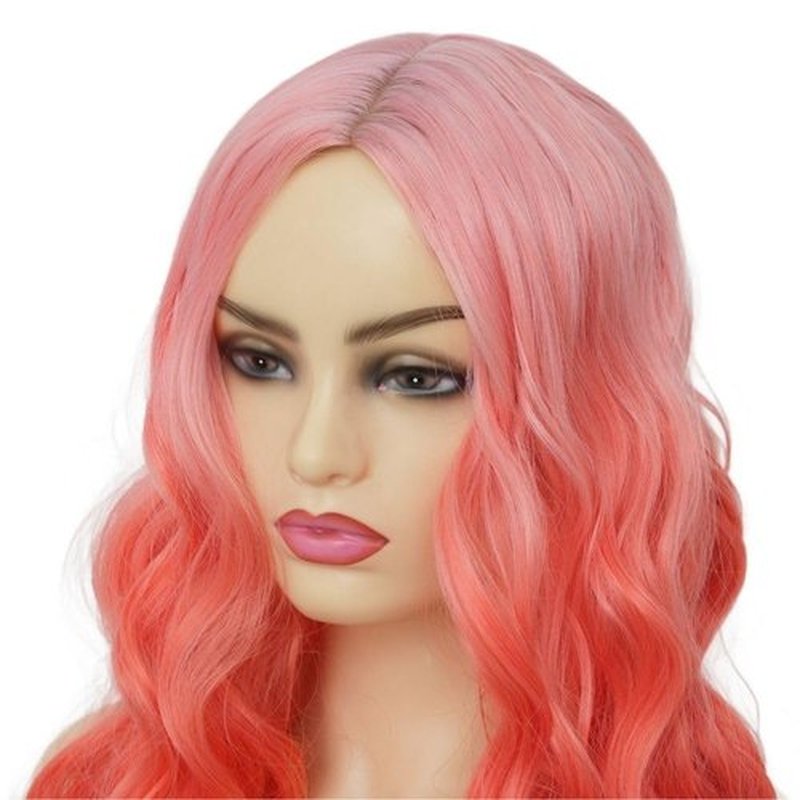 Kaneles Orange Ombre Long Wavy Wig for Women Curly Natural Synthetic Middle Part Heat Resistant Hair Wig for Halloween Party Use