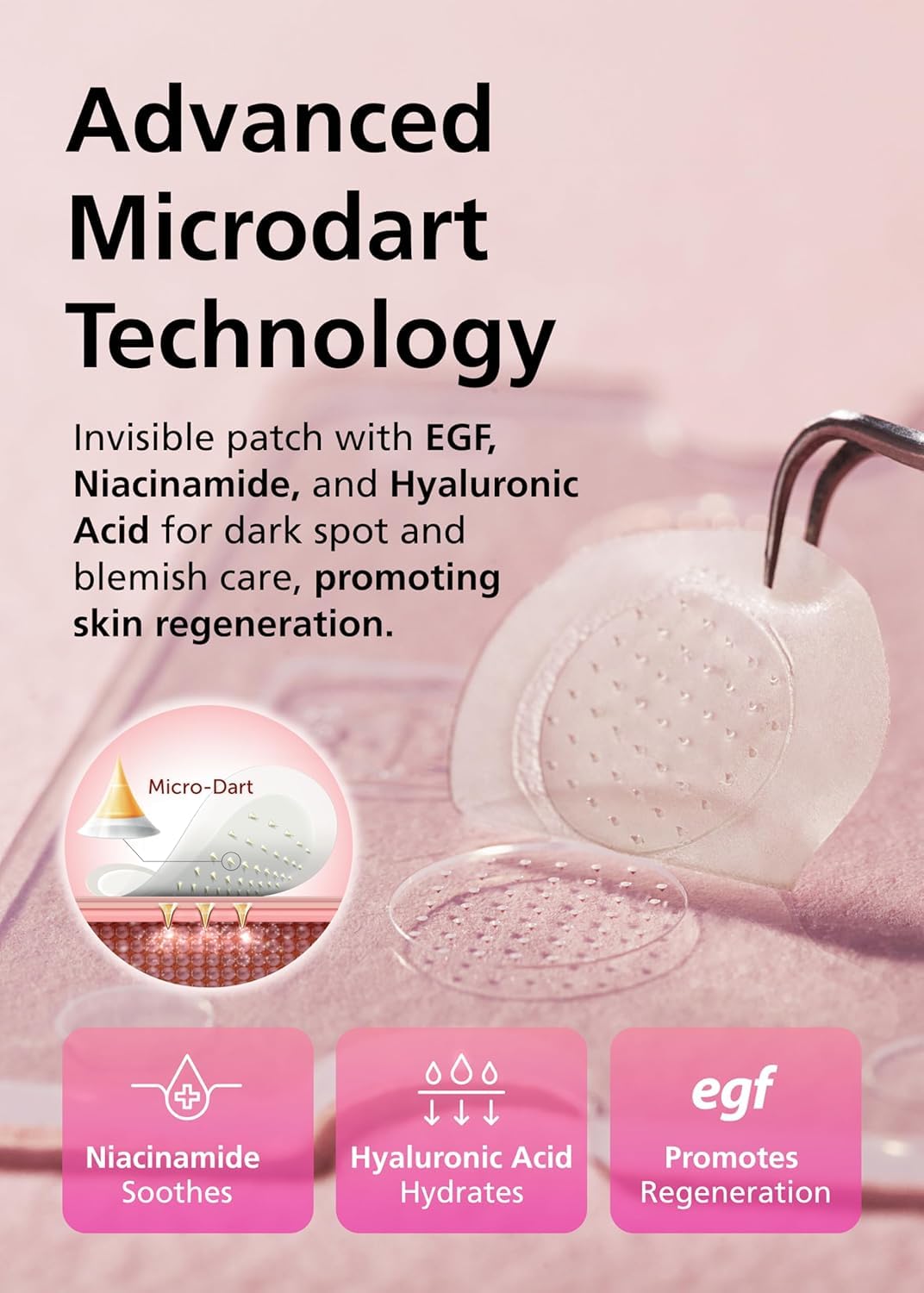 Easyderm Real Calming Patch Microdart Pimple Patches, Clear Nano Micropoint | Niacinamide, Hyaluronic Acid, EGF Acne Dark Spot Care, K-beauty | 12 Counts Summer & Travel Essentials