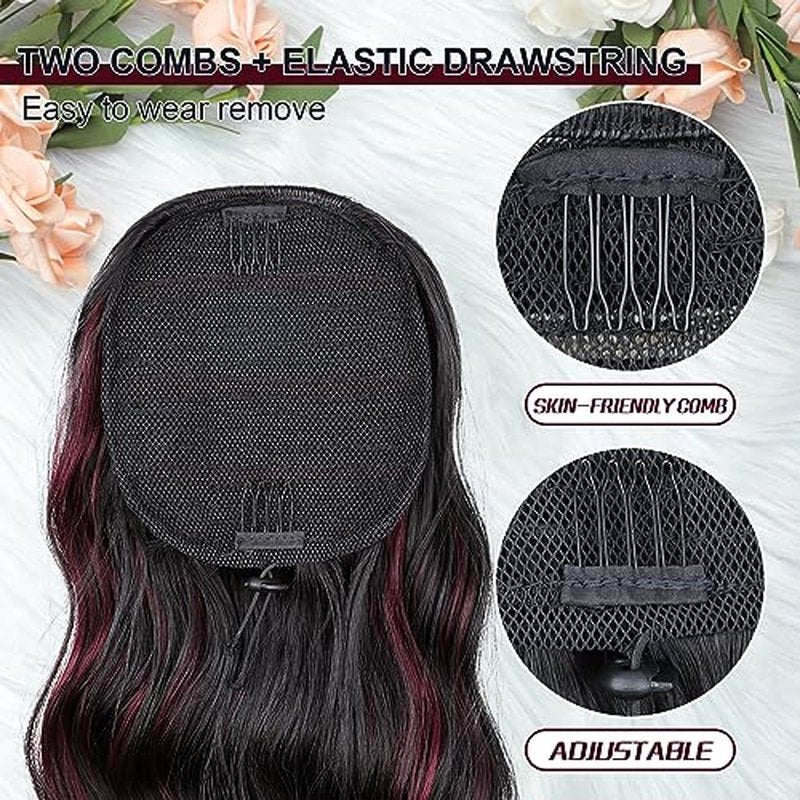 FREEMEIGE Black Drawstring Ponytail Extension Long Wavy Ponytail Extension for Women Pony tail Hair Extension Clip in Pony Tail Hairpieces(22Inch, Natural Black)