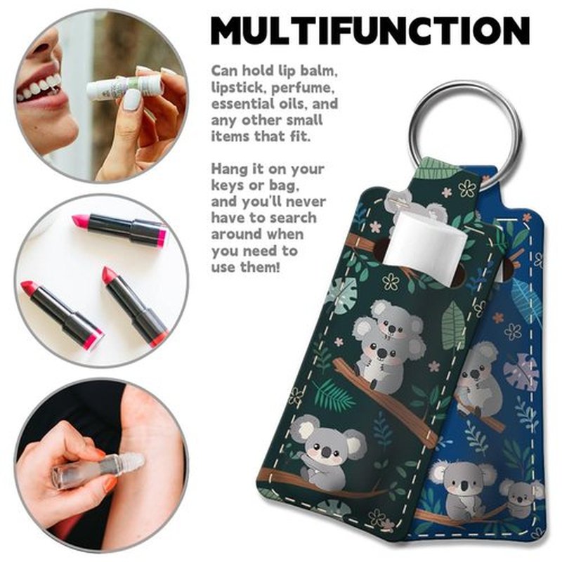 OLYCRAFT 2pcs Lipstick Holder Keychain Koala Lip Balm Holders Elastic Diving Fabric Lipstick Keychains Portable Lipstick Holder Bags Lipstick Sleeve Key Ring Holder for Lipstick Chapstick