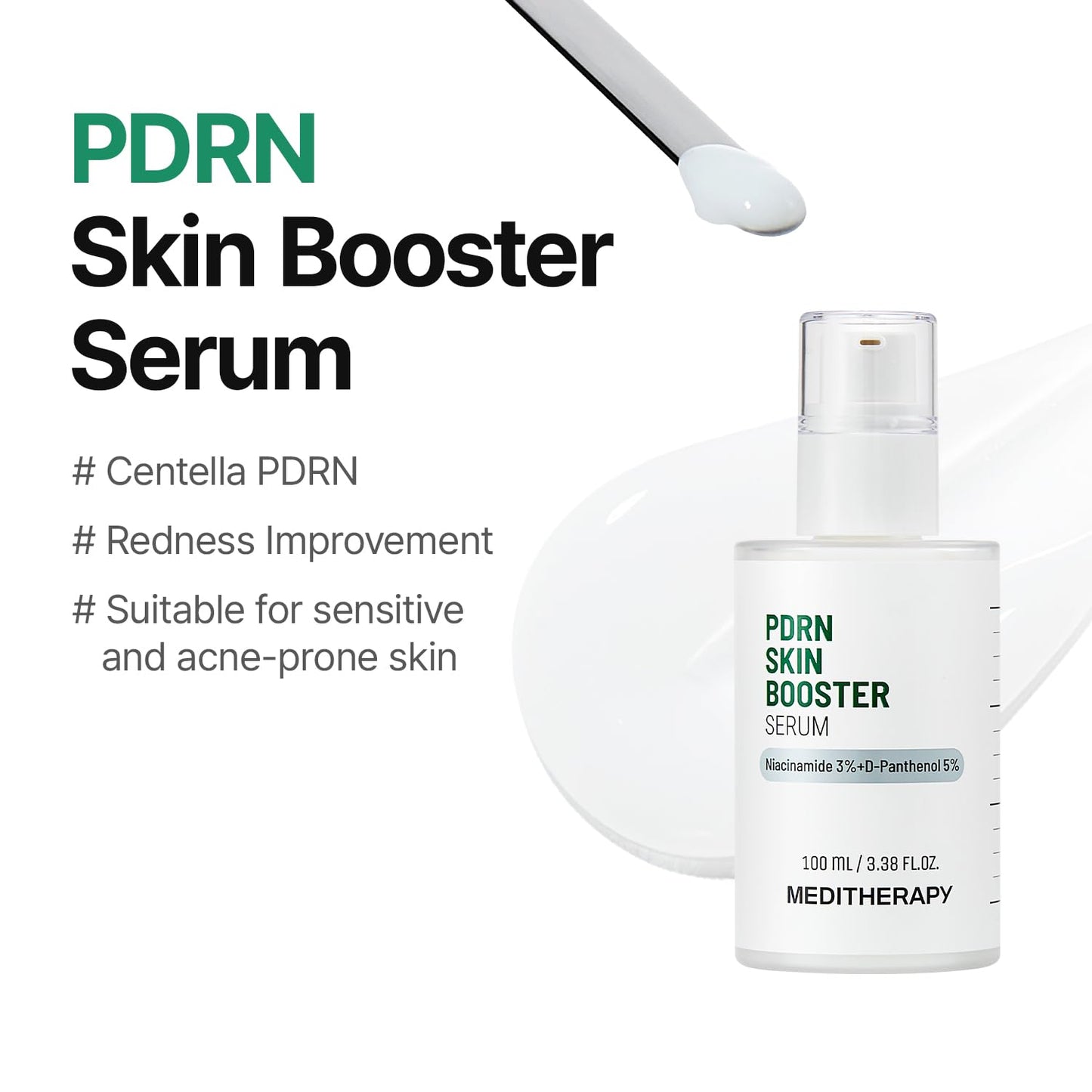 Meditherapy Centella PDRN Skin Booster Serum – Plant-based PDRN & D-Panthenol for Redness Relief and Rejuvenation, Gentle Cica Facial Serum for Sensitive Care, Korean Skin Care, 3.38 fl.oz