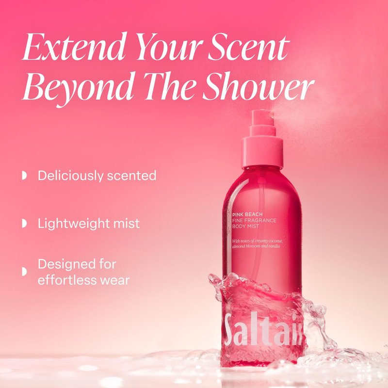 Saltair Body Mist 2 Pack - Fine Fragrance, Lightweight Body Spray Mist with Pink Beach Scent. Long Lasting Perfume Mist. 2x 8oz Bottles