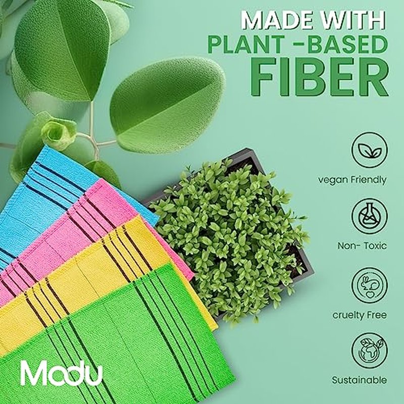 Modu 4 Pcs Korean Exfoliating Mitt Bath Washcloth 9.1 x 6 in - Asian Italy Towel (Large 4Pcs Green Skyblue Pink Yellow)