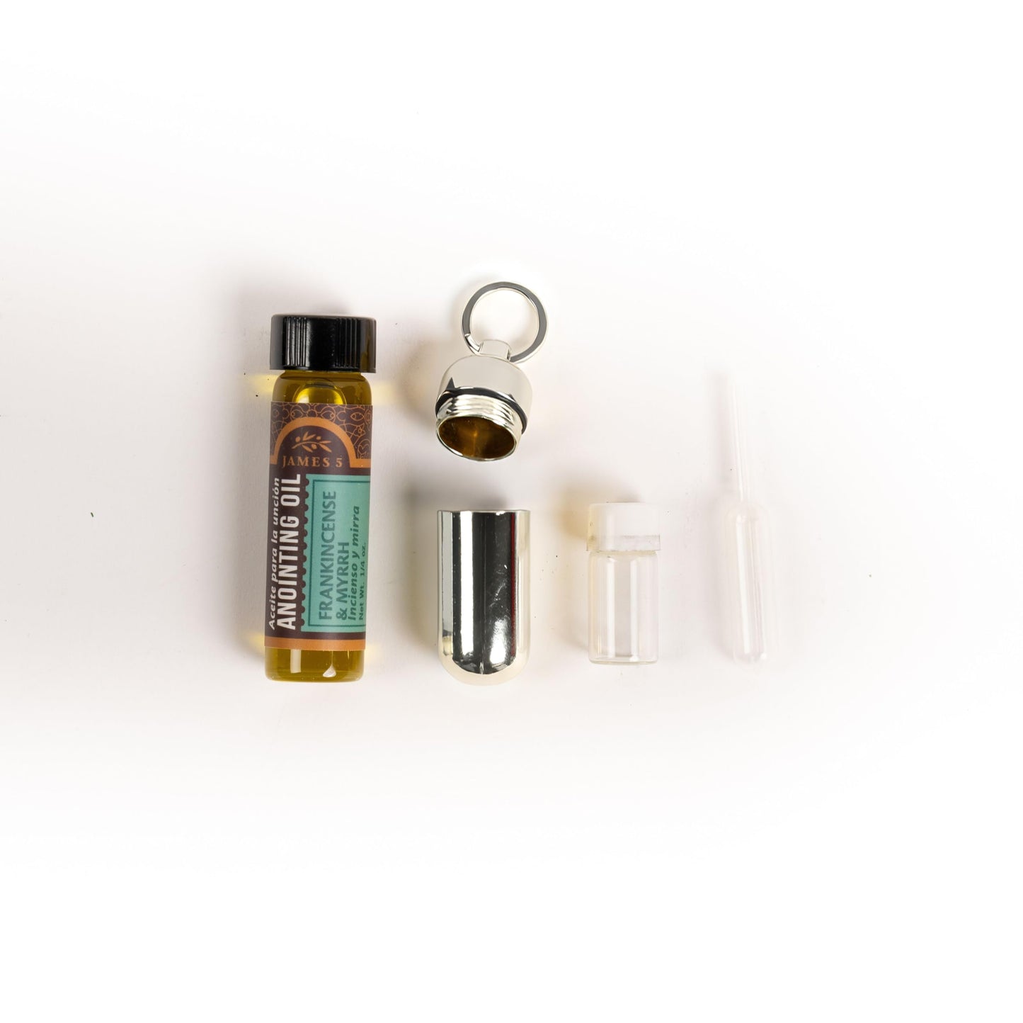 Broadman Church Supplies Anointing Oil & Holder Gift Set, with Key Ring and Eyedropper - Silver