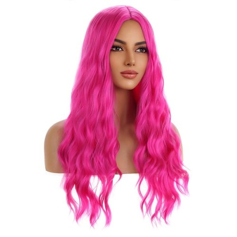 MAGQOO Hot Pink Wig Magenta Wig Long Curly Wavy Pink Wigs for Women Girls Middle Part Heat Resistant Hight Density Synthetic Wigs (Hot Pink)