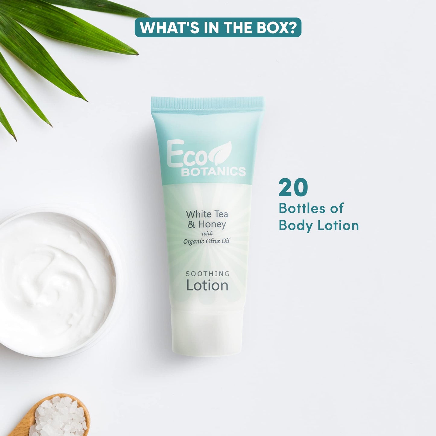 Travel Size Hotel Lotion 20 Count 0.85 oz Bottles Guest Amenities | Vacation Rentals and Short Term Rentals Paraben Free White Tea Scent Infused with Aloe Honey and Olive Oil by Eco Botanics