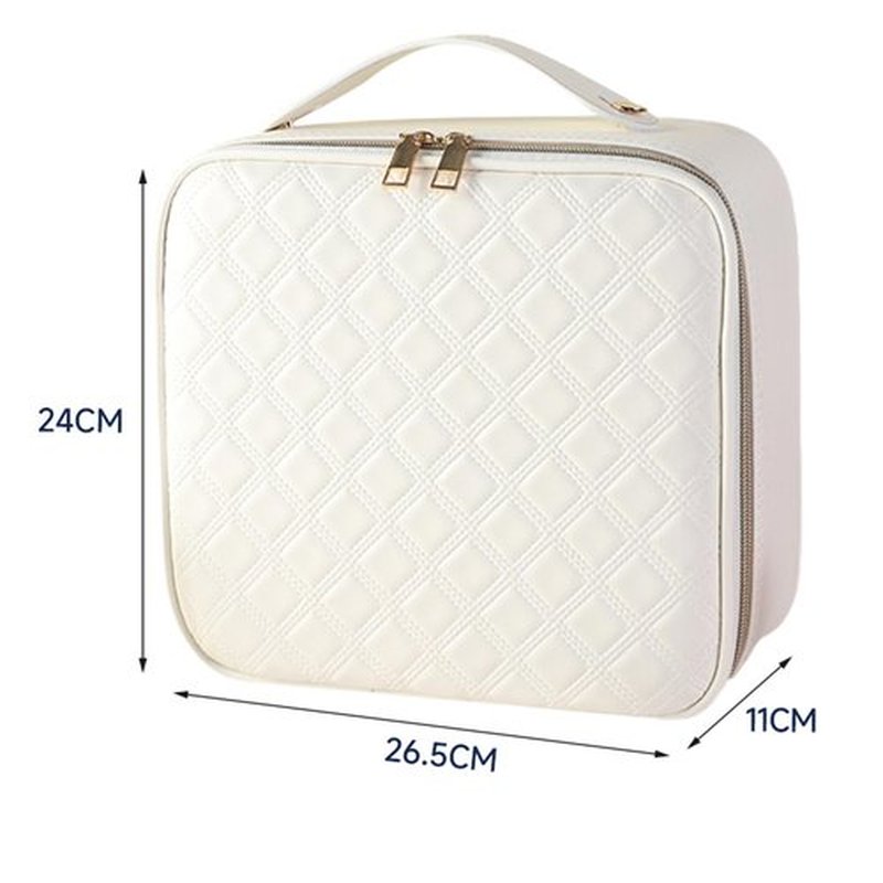 JXAUDEKK Large Capacity Travel Makeup Train Case with LED Mirror,Rechargeable LED Light for Makeup Cosmetic Case with Brushes Storage Organizer,Travel Box Cosmetic Bag for Women (Pu Leather White)