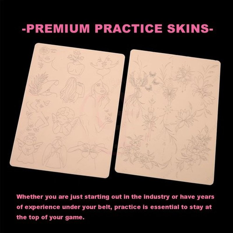 1pc Premium Silicone Tattoo Training Pad Double Side Pre-Printed Pink Tiny Tattoo Practice Skin for Body Art Tattoo Training (1pc)