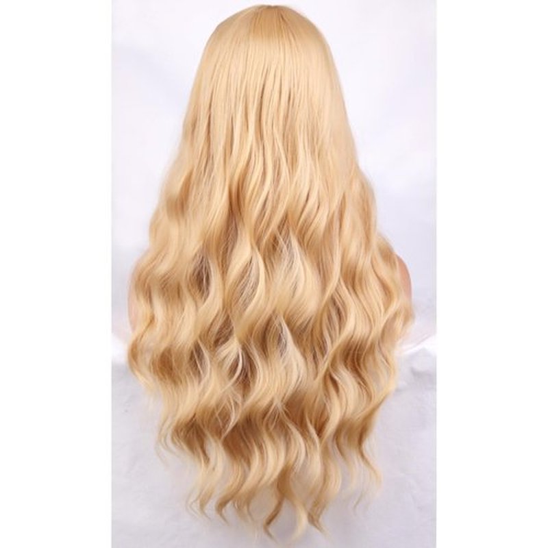 BERON Blonde Wigs Long Wavy Wig for Women with Bangs Costume Curly Heat Resistant Synthetic Hair Wigs for Cosplay or Daily