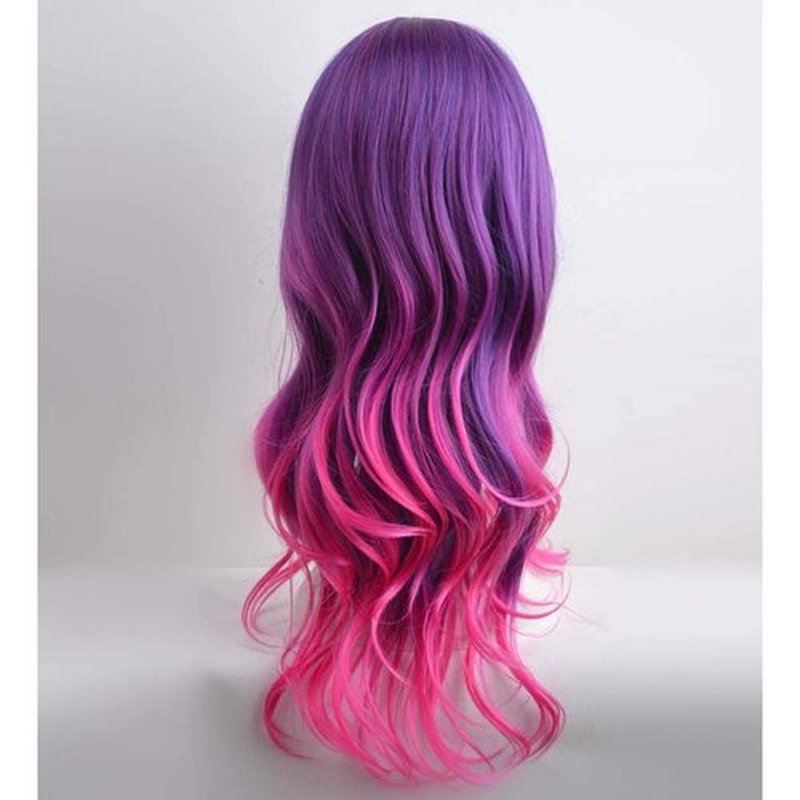 MAGQOO Purple to Hot Pink Wig Long Curly Wavy Purple Hot Pink Wigs for Women Girls Heat Resistant Hight Density Synthetic Wigs (Purple to Hot Pink)