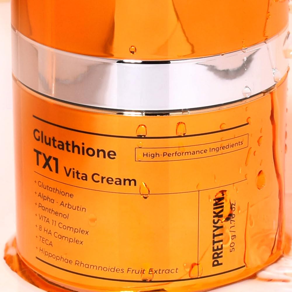 PRETTYSKIN TX1 Glutathione Deep Hydration Facial Cream (1.76oz)- 8-Type Hyaluronic Acid & 11-Vitamin Complex - Lightweight Daily Moisturizer with TECA for Dry, Sensitive Skin - Barrier Support