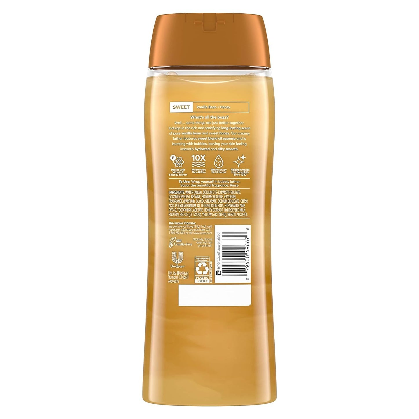 Suave Moisturizing Body Wash, with Milk & Honey and Vitamin E Extract, No Parabens, No Phtahaltes, 18 Oz (Pack of 12)