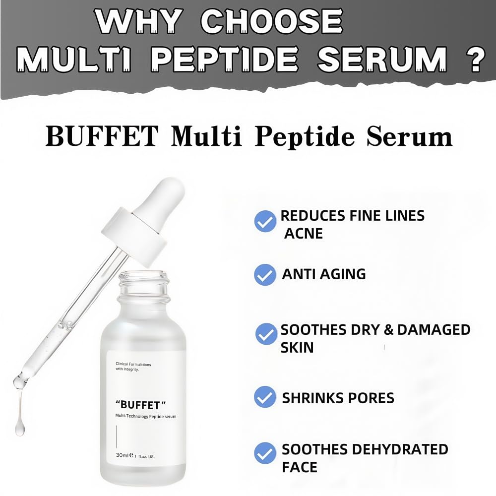 Peptides Serum For Face "Buffet" + Copper Peptides ， Reduce Skin wrinkles, Improve Skin Anti-aging,Moisturizing Peptide Serum, For Reduces Wrinkles And Fine Lines (1, 1PC)