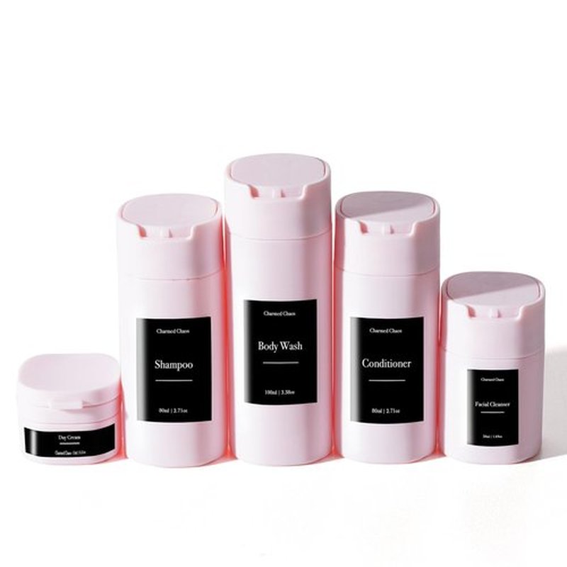 Travel Toiletries Bottles, Travel Shampoo and Conditioner Bottles, Travel Bottles Leak Proof, TSA Approved BPA Free Refillable Squeezable Travel Liquid Containers Set Minimalist Style (Pink)
