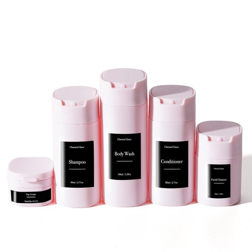 Travel Toiletries Bottles, Travel Shampoo and Conditioner Bottles, Travel Bottles Leak Proof, TSA Approved BPA Free Refillable Squeezable Travel Liquid Containers Set Minimalist Style (Pink)