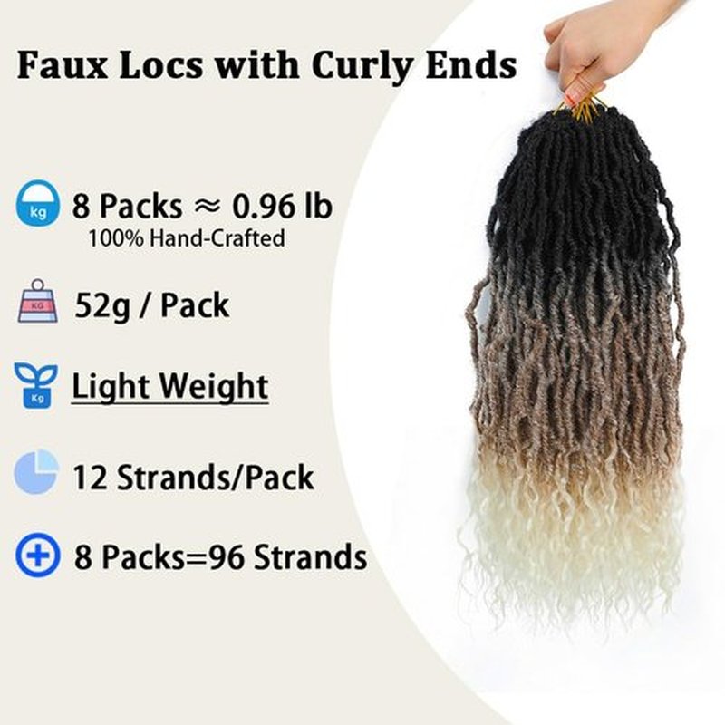 Faux Locs Crochet Hair (18 Inch) XCRUIQO Soft Locs with Curly Ends Goddess Locs Synthetic Boho Crochet Faux Locs for Women Pre Looped (7 Packs, Pearl Silver)