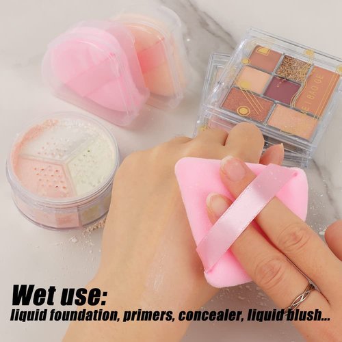 Ocim 10Pcs Triangle Powder Puffs for Face Powder,Soft Velour Makeup Setting Powder Puff with Case,Black&Nude